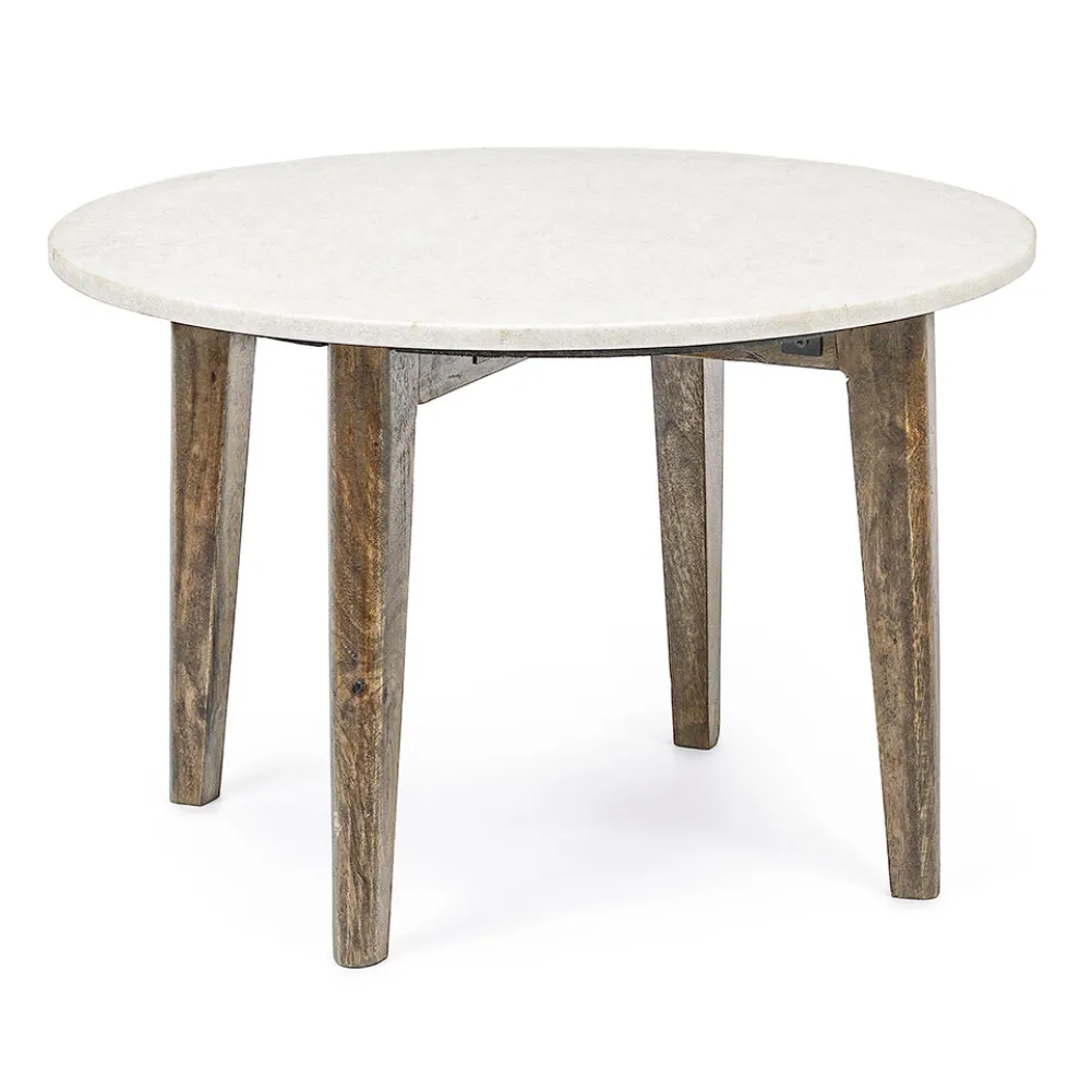 Runder Couchtisch für Wohnzimmer aus Marmor und Mangoholz - Desiderio