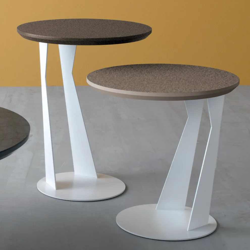 Runder Couchtisch aus schrägem Metall und Keramik 3 Größen - Coriko