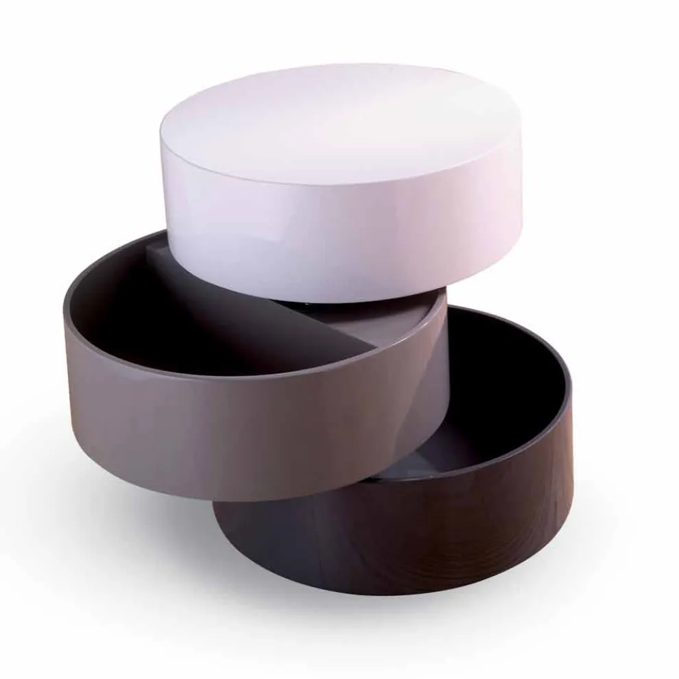 Runder Couchtisch mit drehbaren Regalen und Behältern aus MDF - Pitty