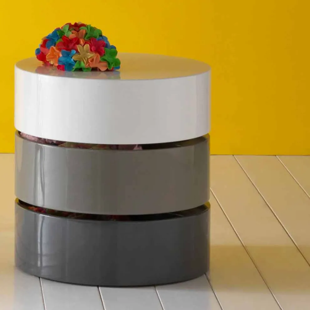 Runder Couchtisch mit drehbaren Regalen und Behältern aus MDF - Pitty