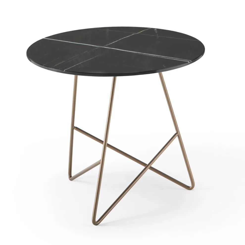 Runder Couchtisch aus Glas mit Metall- und Luxusmarmoreffekt - Magali