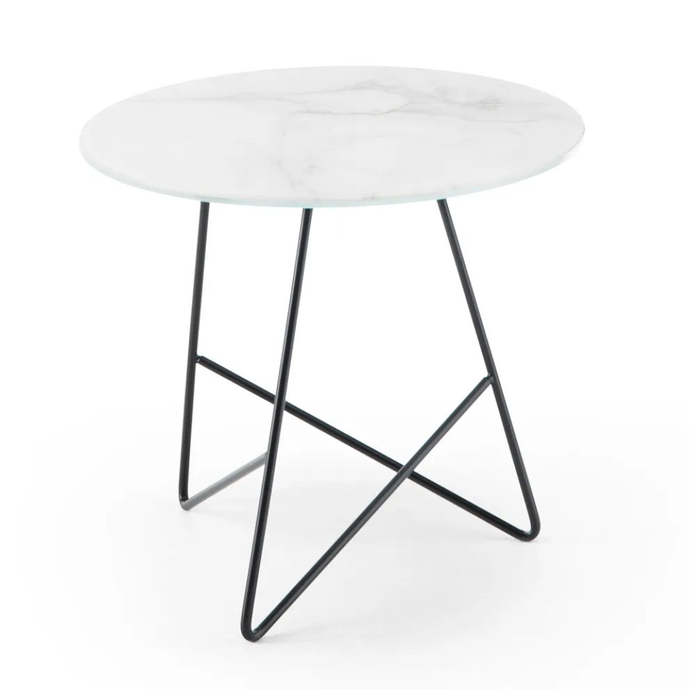 Runder Couchtisch aus Glas mit Metall- und Luxusmarmoreffekt - Magali