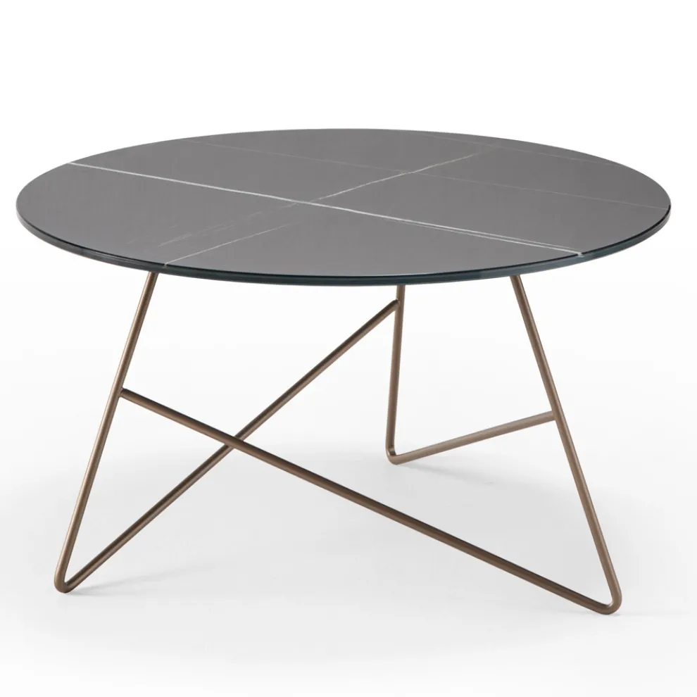 Runder Couchtisch aus Metall mit Glasplatte mit Marmoreffekt - Magali