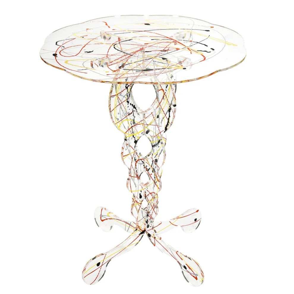 Runder Couchtisch aus transparentem Plexiglas und farbige Platte - Phosphor