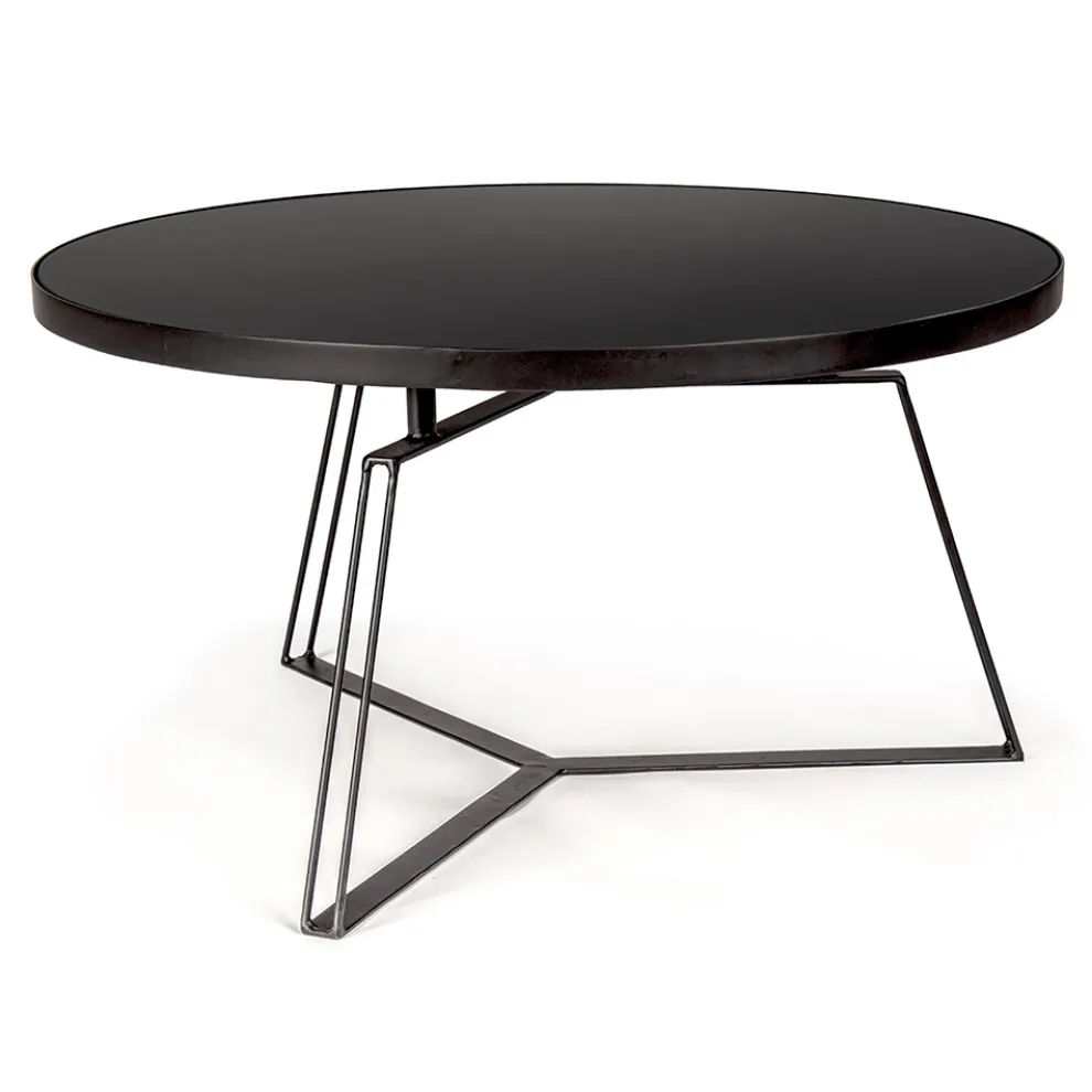 Runder Couchtisch aus schwarzem Stahl und Glasplatte 2 Größen - Zanzino