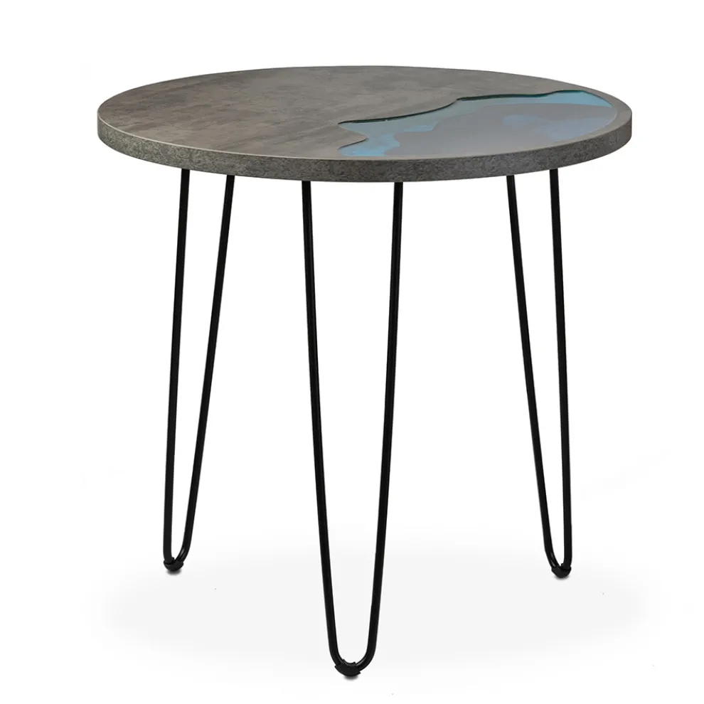 Runder Couchtisch aus Eukalyptusholz, Harz und Metall - Tigrao