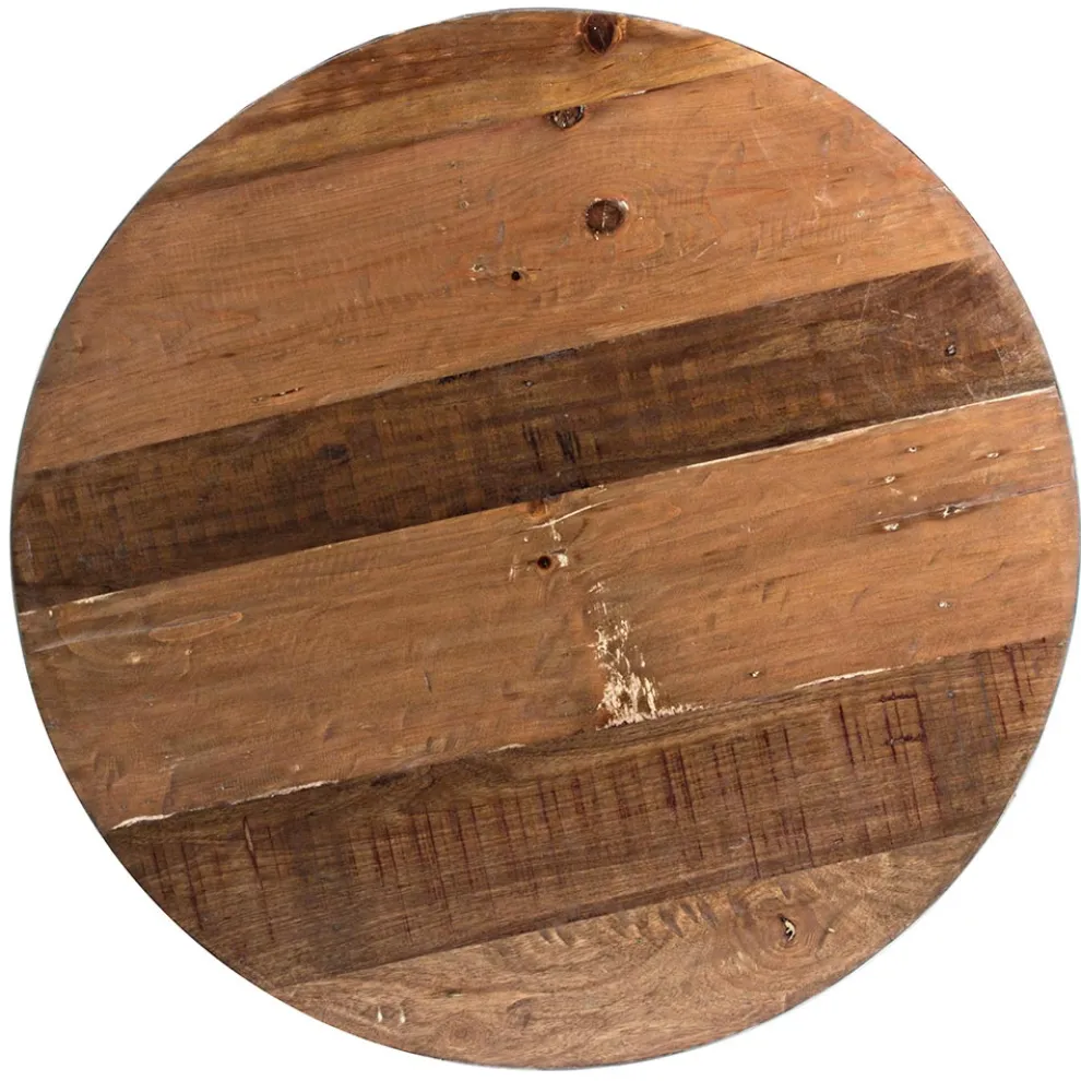 Runder Couchtisch aus recyceltem Holz und Stahl weiß oder grau - Genoveffa