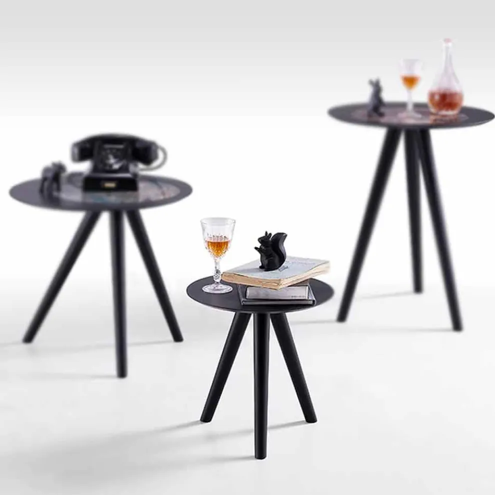 Runder Couchtisch aus schwarz grau lackiertem Holz Made in Italy - Stuttgart