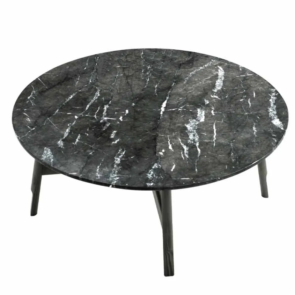Runder Couchtisch aus Marmor und Buchenholz Made in Italy - Daniela