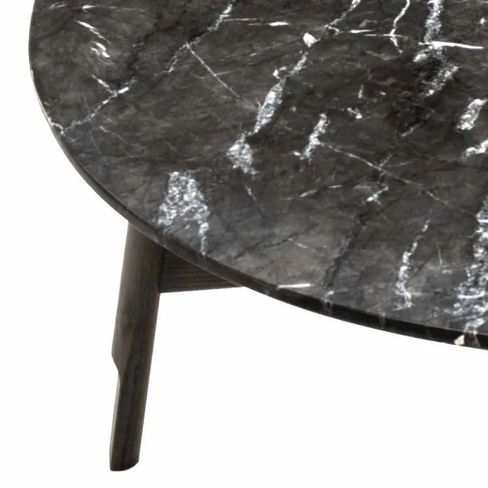 Runder Couchtisch aus Marmor und Buchenholz Made in Italy - Daniela