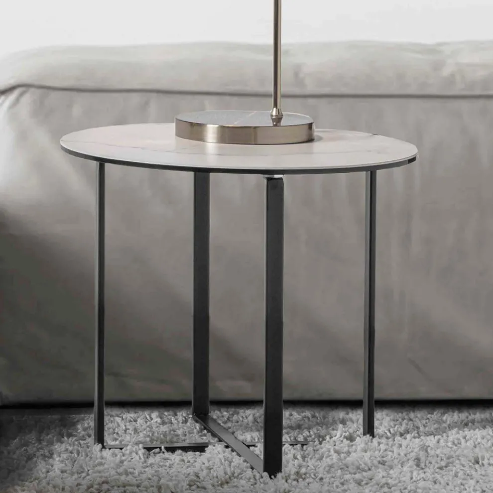 Runder Couchtisch mit weißer Marmor-Keramikglasplatte - Anselmo