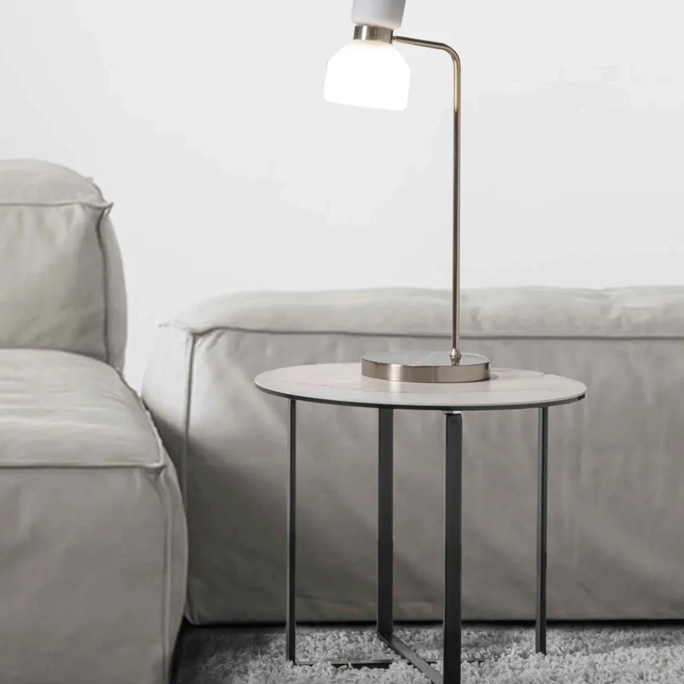 Runder Couchtisch mit weißer Marmor-Keramikglasplatte - Anselmo