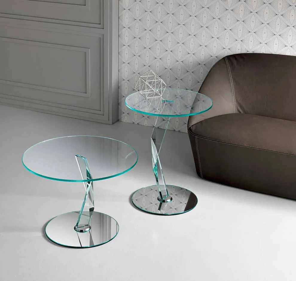 Runder Couchtisch aus extra klarem Glas made in Italy - Akka