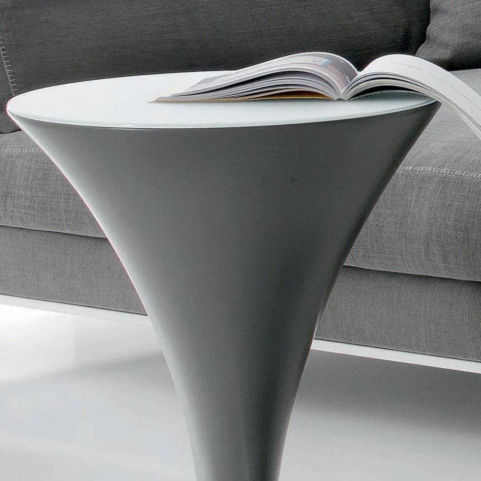 Runder Couchtisch Bootsform aus Metall und geätztem Glas - Boarding