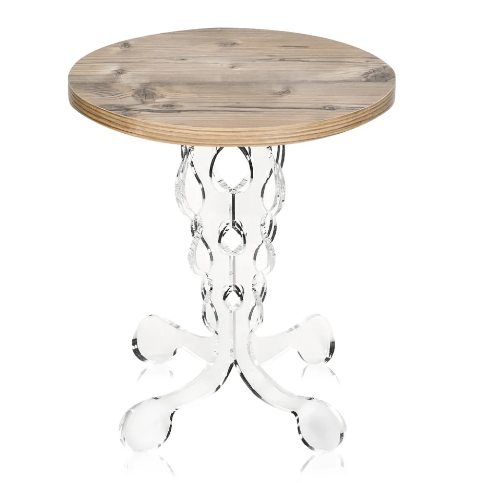 Runder Couchtisch aus Plexiglas und Eichenplatte 2 Dimensionen - Phosphor