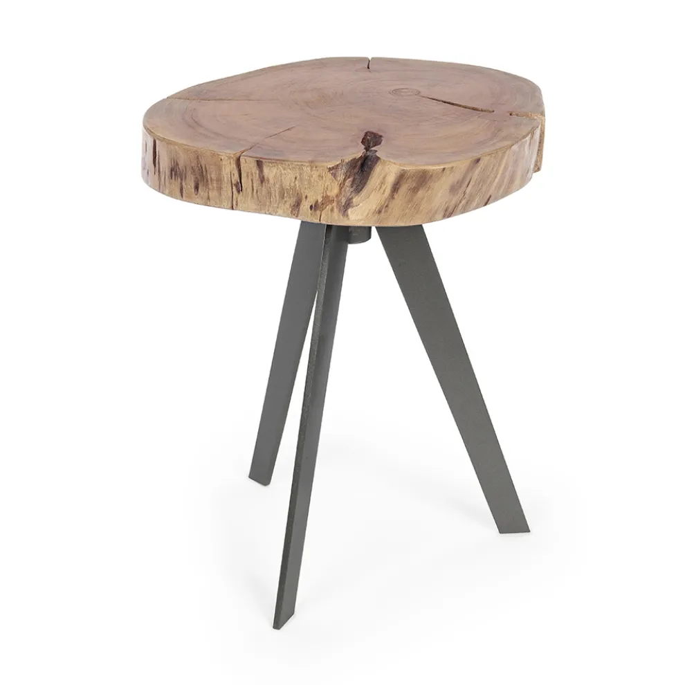 Runder Couchtisch in Stamm aus Holz und Stahl Homemotion - Tancredi