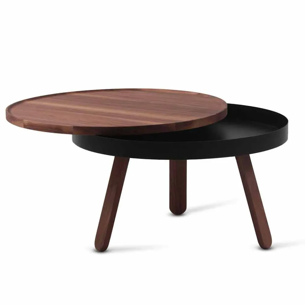 Runder Design-Couchtisch aus Massivholz und Metall - Salerno