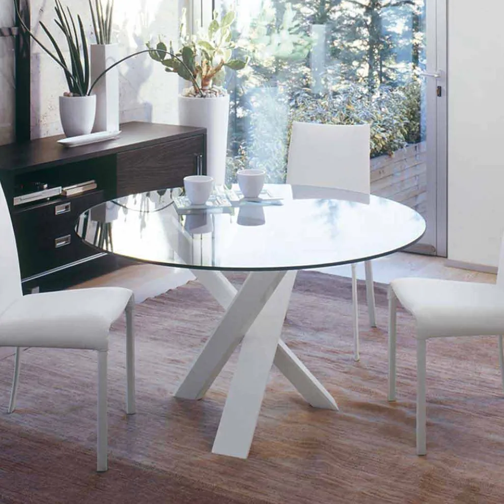 Runder Designtisch D130 Kristallplatte made in Italy Cristal