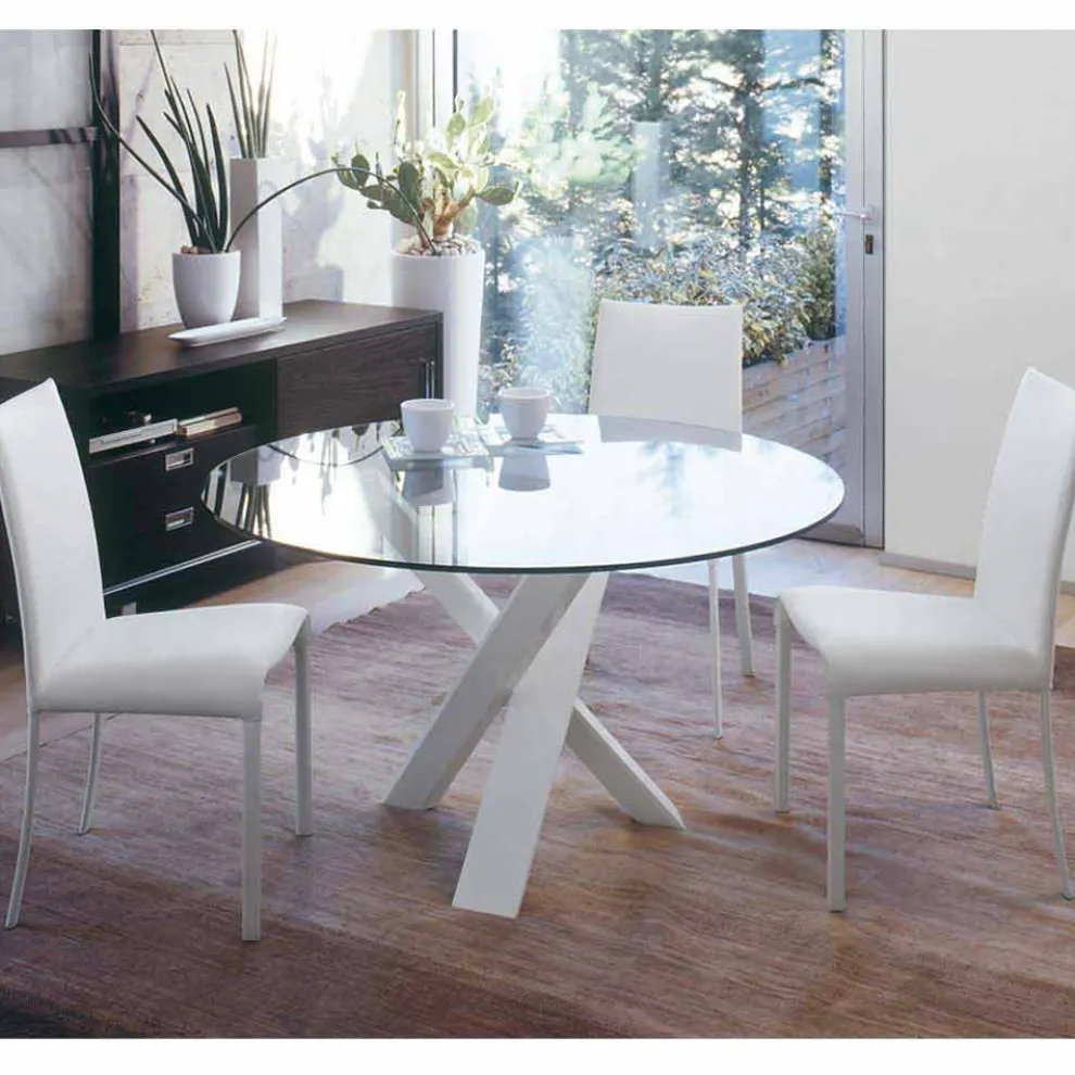 Runder Designtisch D130 Kristallplatte made in Italy Cristal