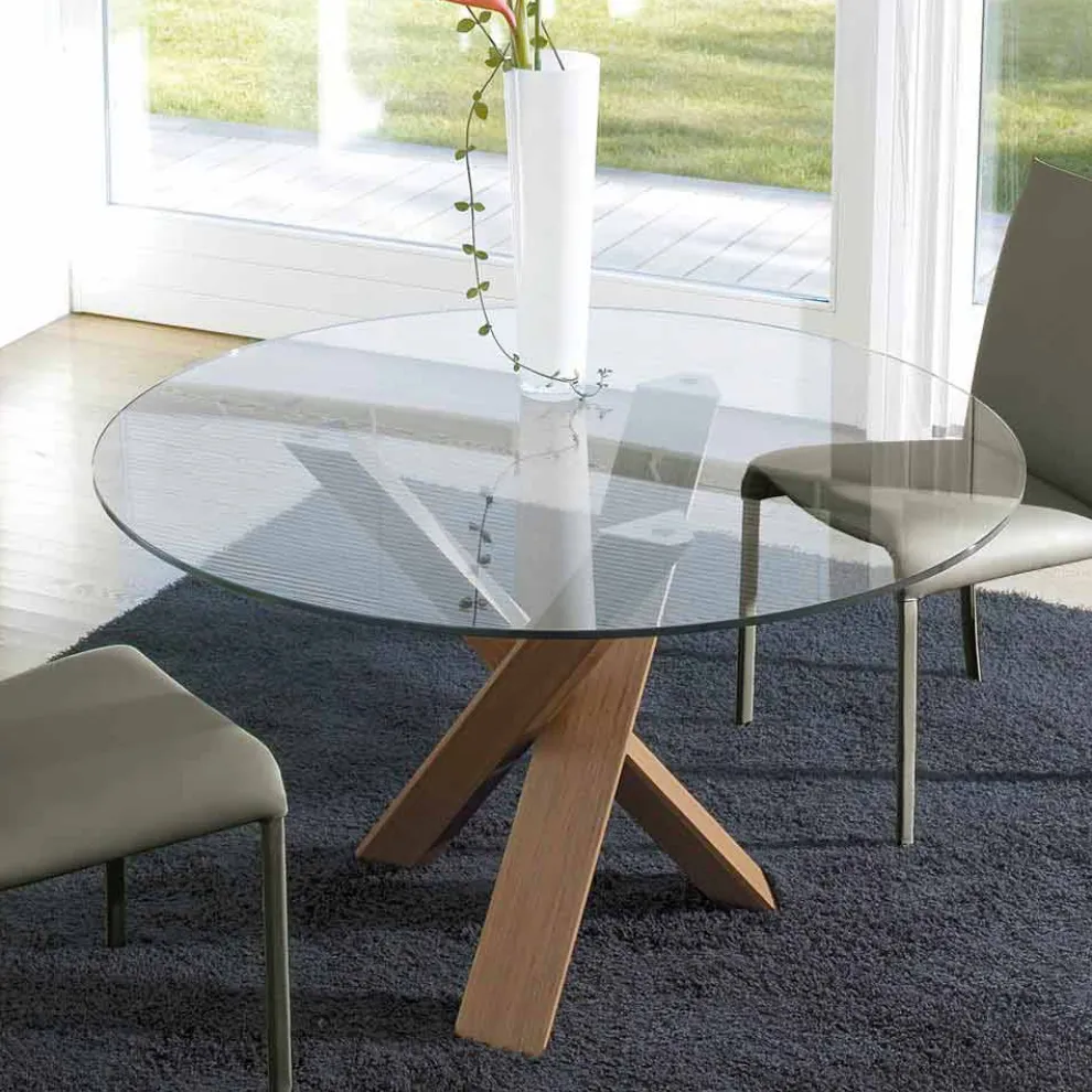 Runder Designtisch D 150 mit Kristallplatte made in Italy Cristal