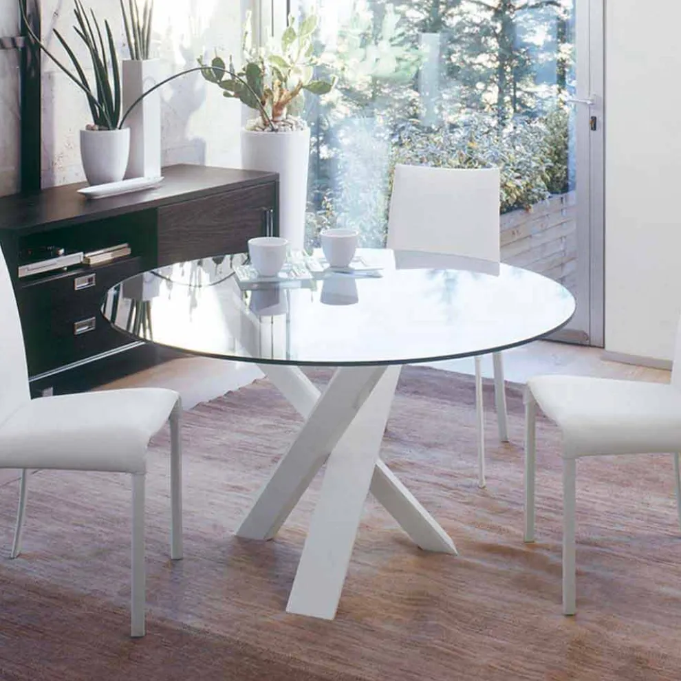 Runder Designtisch D 160 mit Kristallplatte made in Italy Cristal