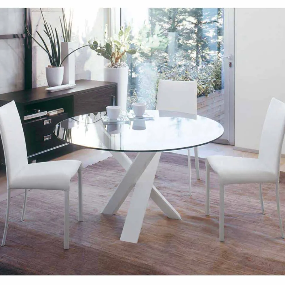 Runder Designtisch D 160 mit Kristallplatte made in Italy Cristal