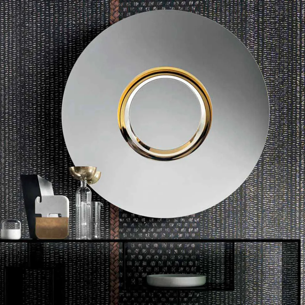 Runder Design-Wandspiegel aus goldenem Metall, Luxus Made in Italy - Merale