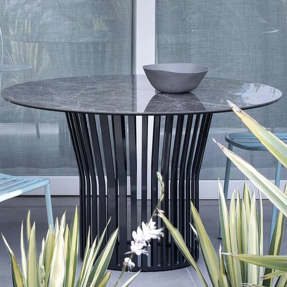 Runder Esstisch aus Glaskeramik und Metall Made in Italy - Alfero