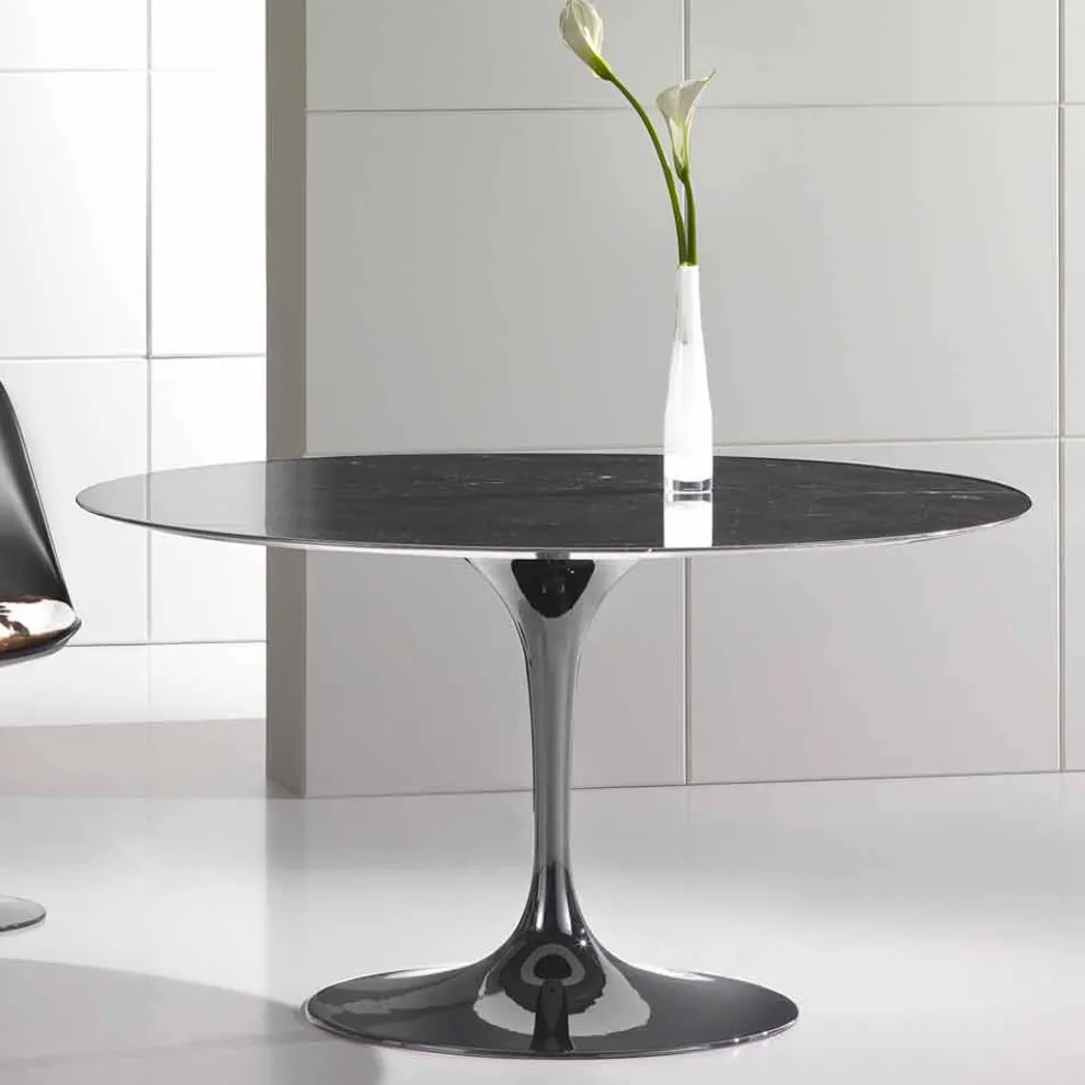 Runder Esstisch aus hochwertigem Marquinia-Marmor Made in Italy - Nerone