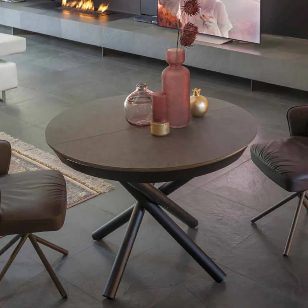 Runder Esstisch ausziehbar bis 165 cm mit Keramikplatte - Pistolero