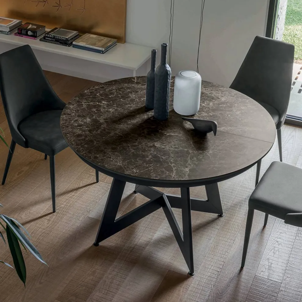 Runder Esstisch ausziehbar auf 270 cm aus Keramik Made in Italy - Muschio