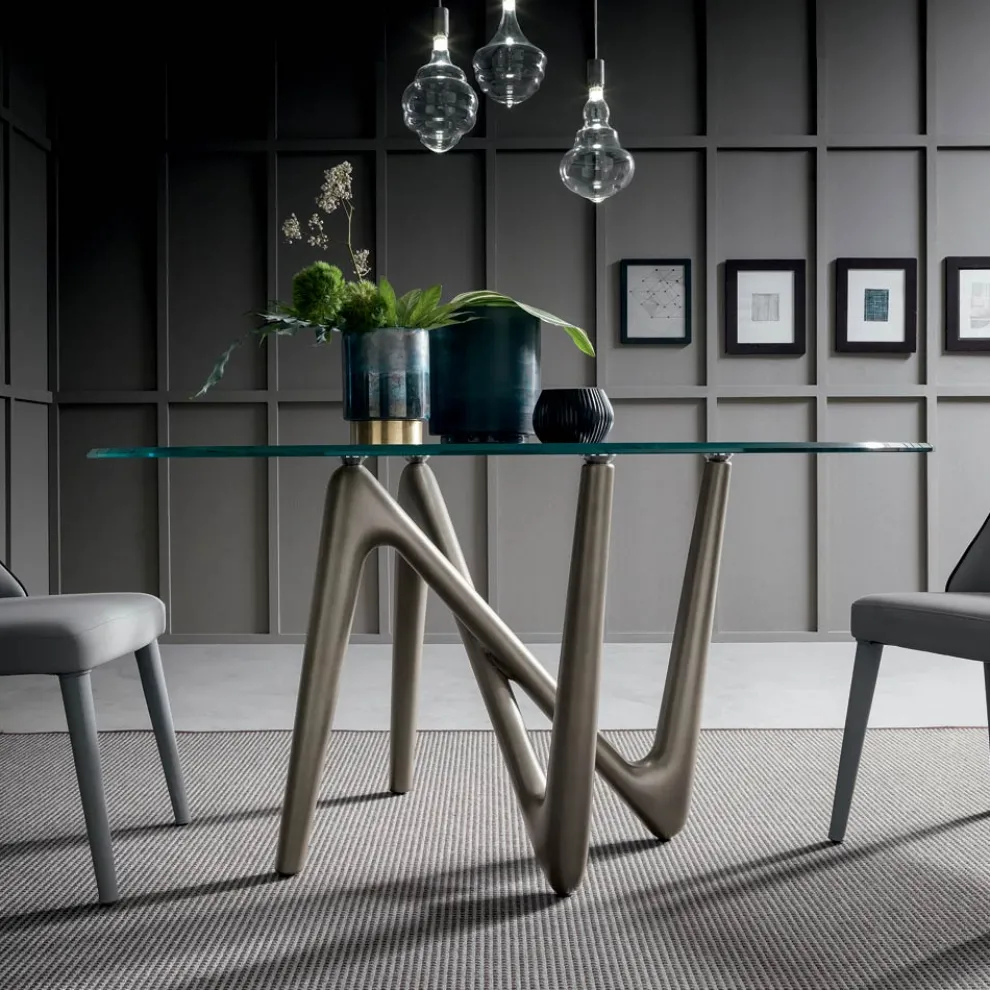 Runder Esstisch aus transparentem Glas und Polyurethanbeinen - Stalto