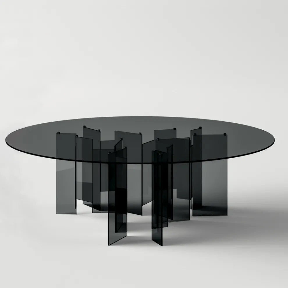 Runder Esstisch aus extraklarem oder Rauchglas Made in Italy - Thommy