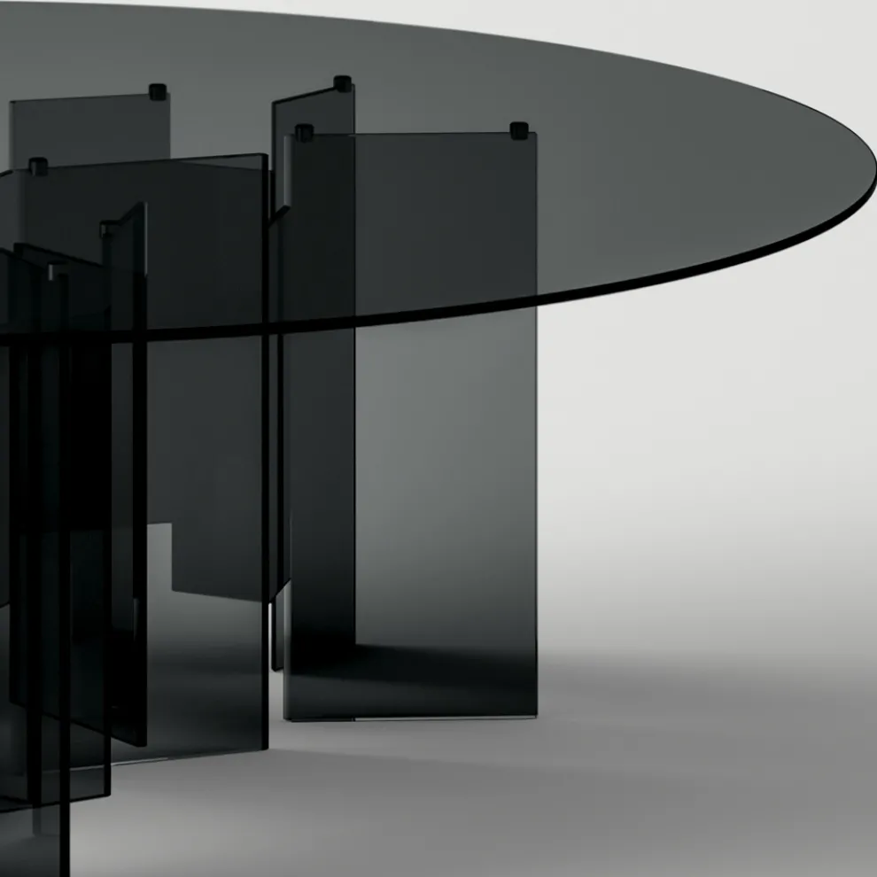 Runder Esstisch aus extraklarem oder Rauchglas Made in Italy - Thommy