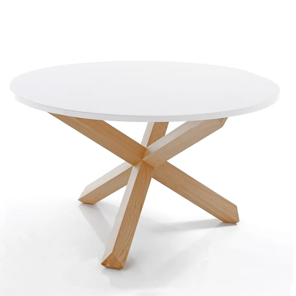 Runder Esstisch aus mattweißem Mdf und Massivholz - Dante