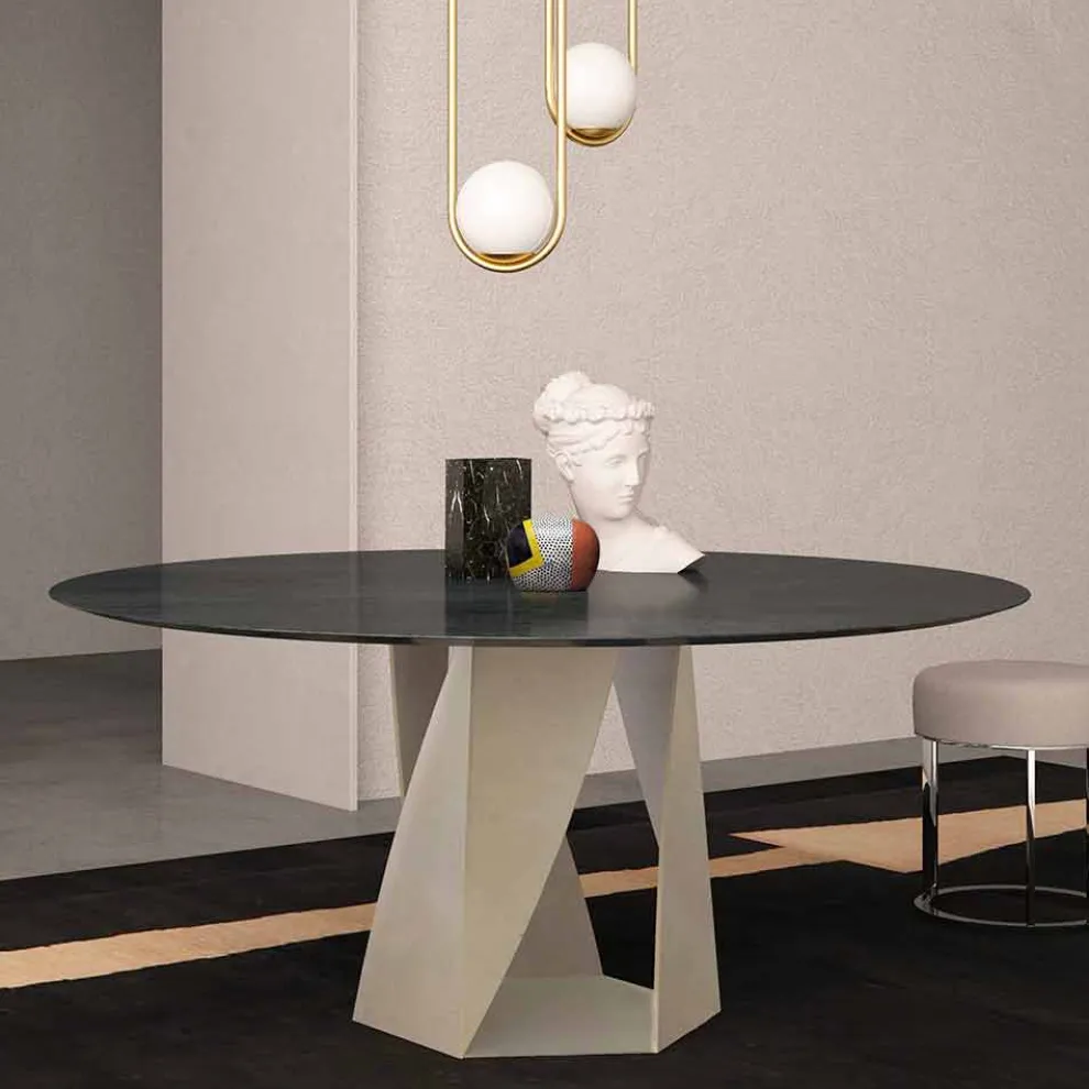 Runder Esstisch aus Marmor Ocean Black ø 130 cm – Montedoro