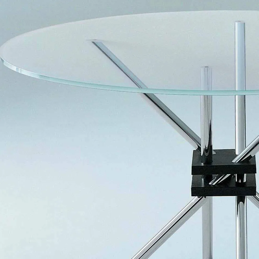 Runder Esstisch aus gehärtetem Glas und Stahl Made in Italy - Trebbiano