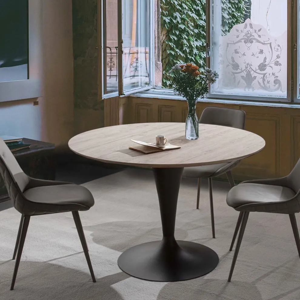 Runder Esstisch mit Platte aus Eichenholz - Moreno
