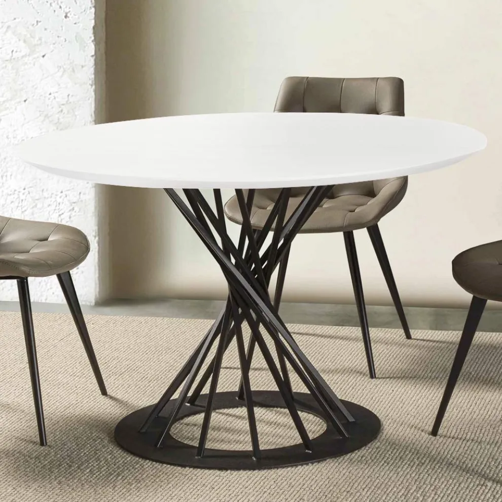 Runder Esstisch mit laminierter Holzplatte und Stahlsockel - Mileto