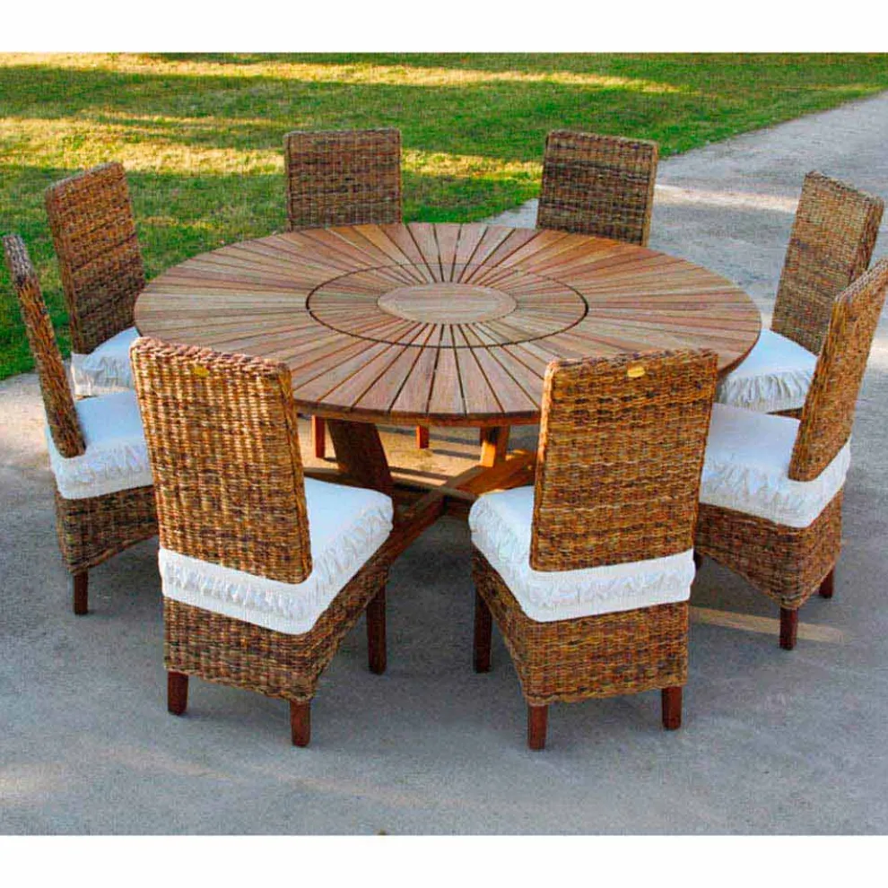 Runder Gartentisch mit Drehplatte aus Teak und Massivholz