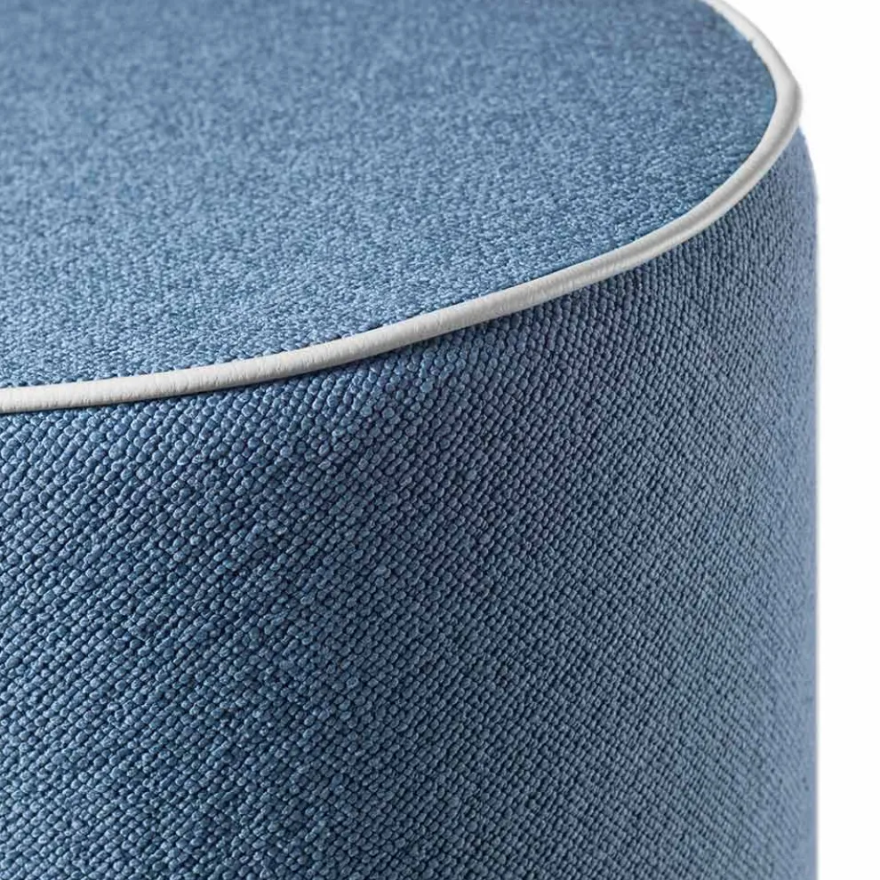 Runder gepolsterter Pouf aus Stoff und kontrastierender Kante, hergestellt in Italien – Fulmine