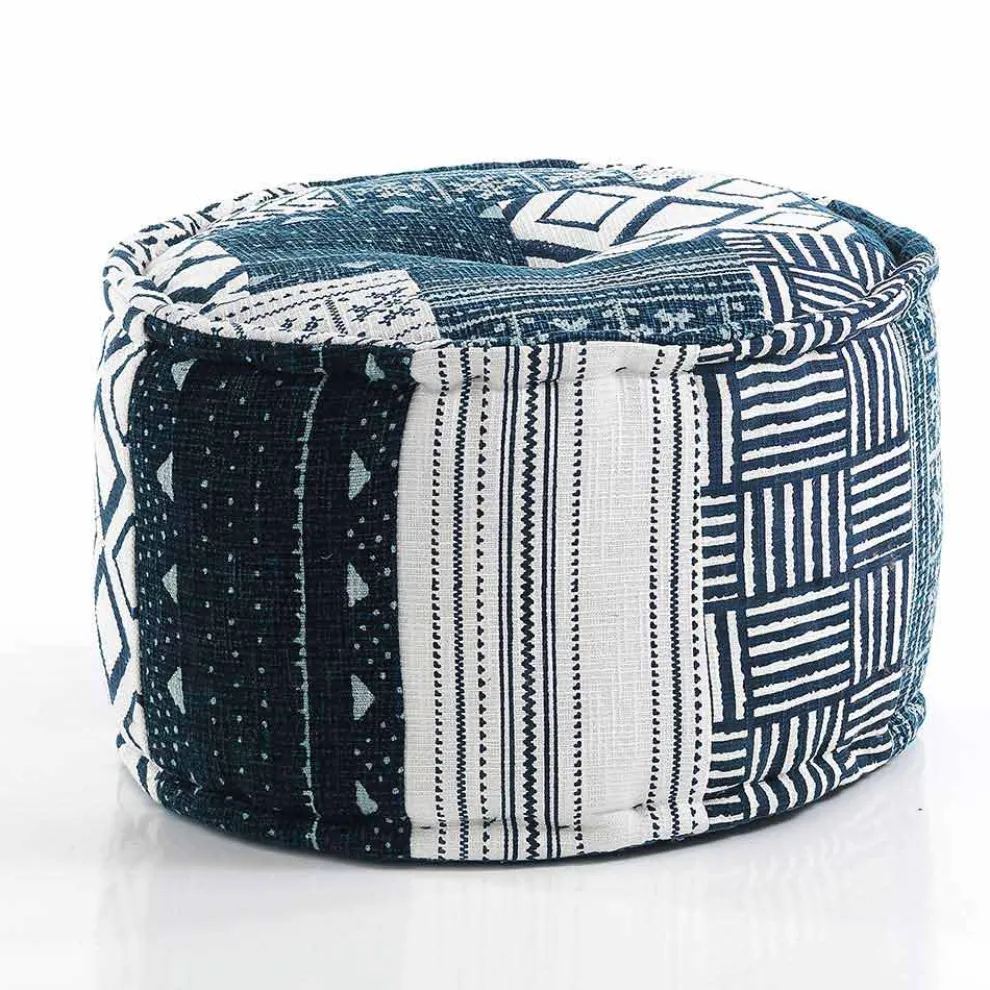 Runder Hocker im Ethno - Design aus Patchwork - Stoff oder Samt - Faser