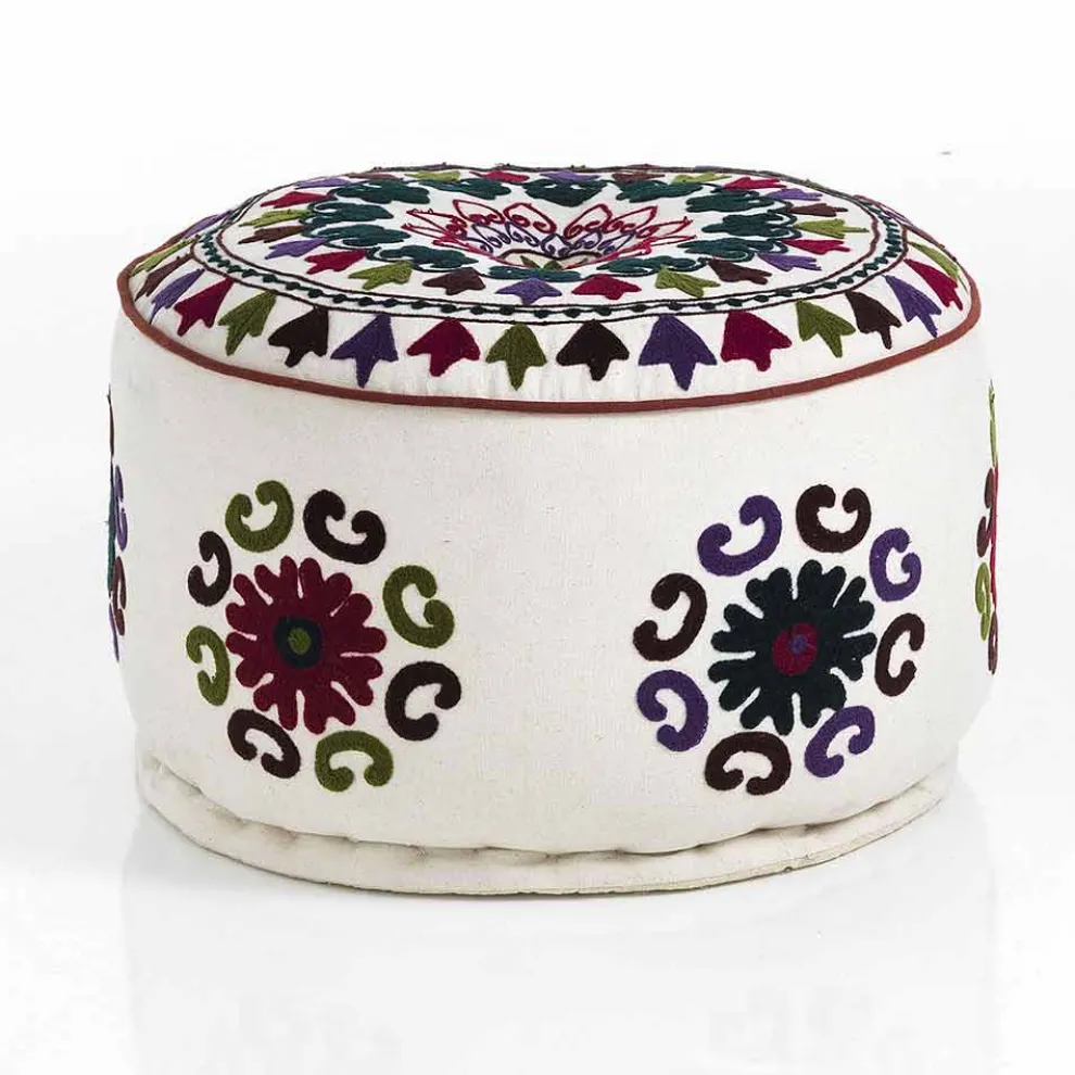 Runder Hocker im Ethno - Design aus Patchwork - Stoff oder Samt - Faser