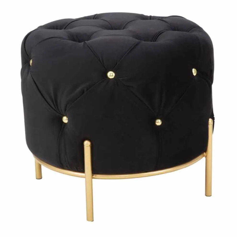 Runder Hocker im modernen Design aus Stoff, Eisen und MDF - Ashlie