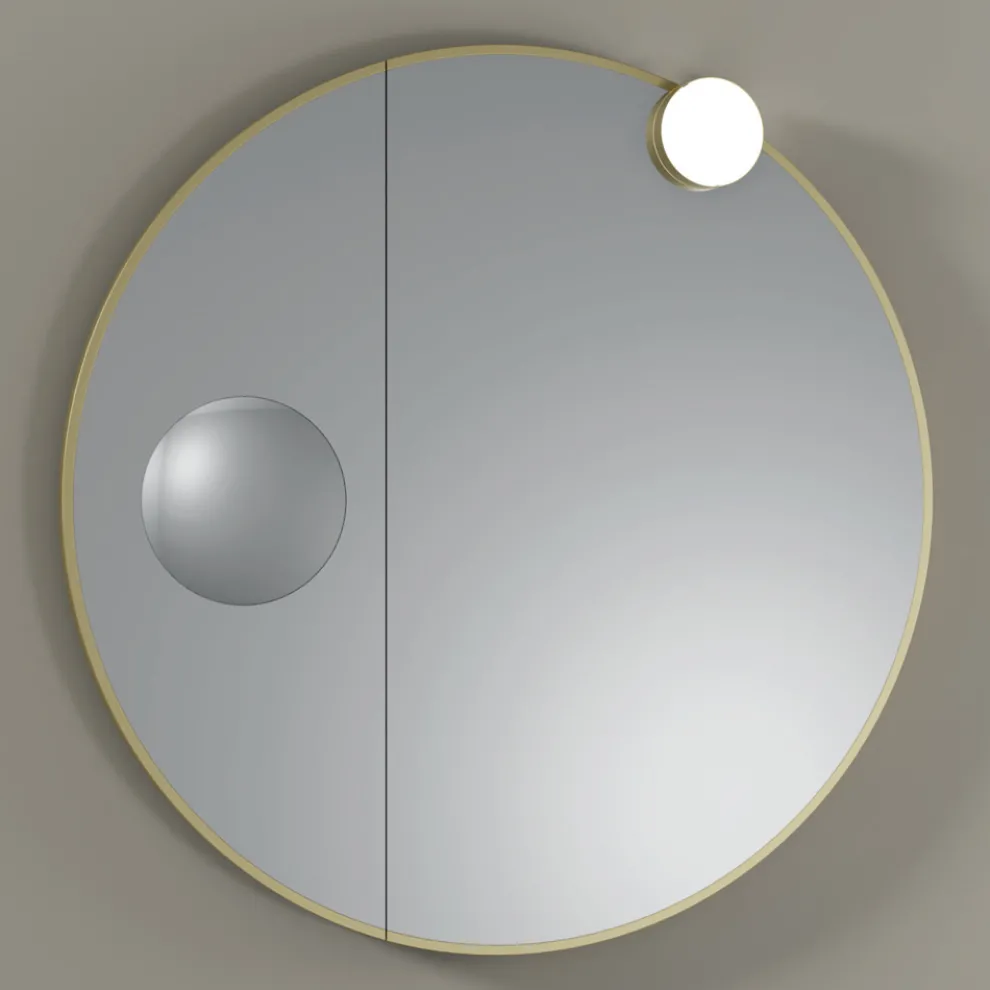 Runder Holzspiegel und Vergrößerungsspiegel, hergestellt in Italien – Marie