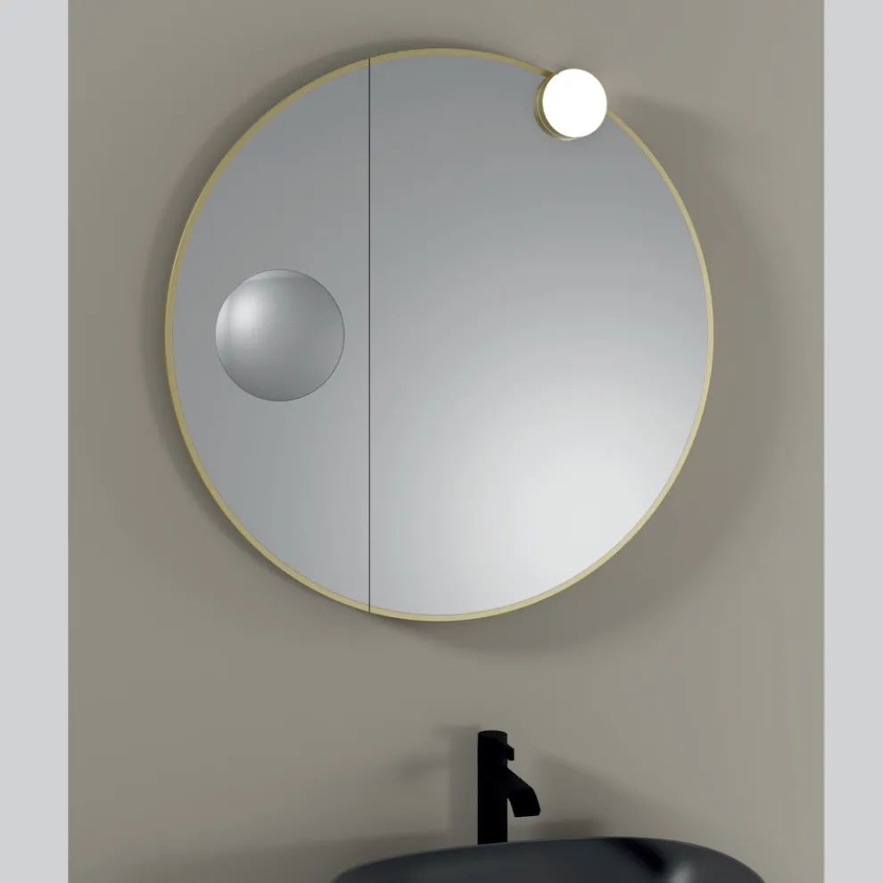 Runder Holzspiegel und Vergrößerungsspiegel, hergestellt in Italien – Marie