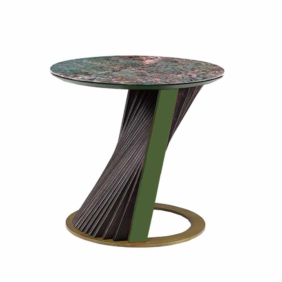 Runder Luxus-Couchtisch aus Gres und Esche Made in Italy - Bering