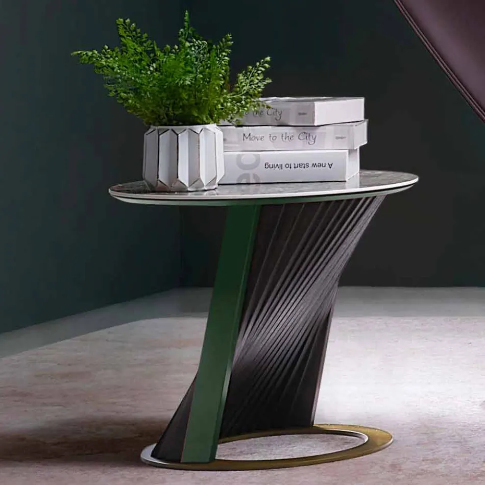 Runder Luxus-Couchtisch aus Gres und Esche Made in Italy - Bering