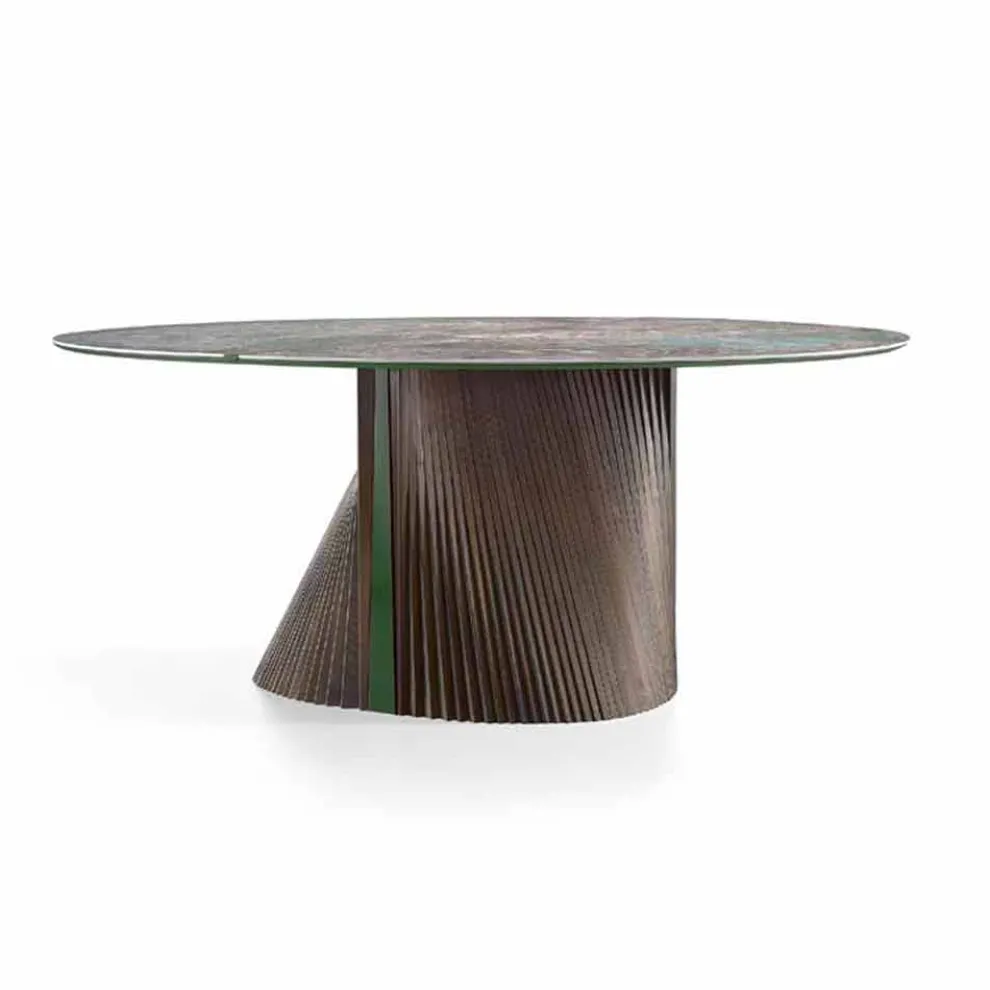 Runder Luxus-Esstisch aus poliertem Steinzeug und Holz Made in Italy - Madame