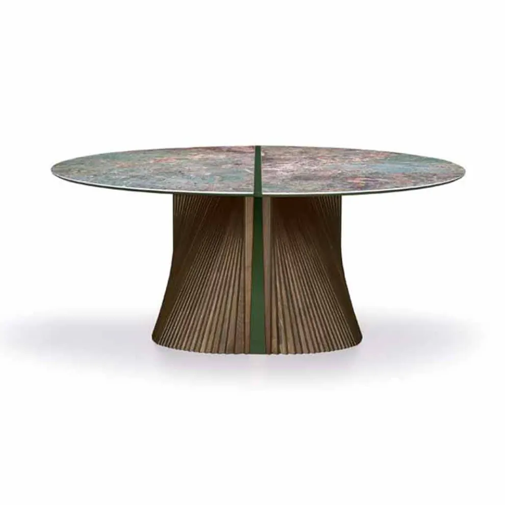 Runder Luxus-Esstisch aus poliertem Steinzeug und Holz Made in Italy - Madame
